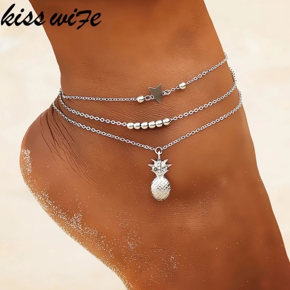 Pineapple Crystals Beads Star 2 Piece Anklet Set - Picture 5 of 5